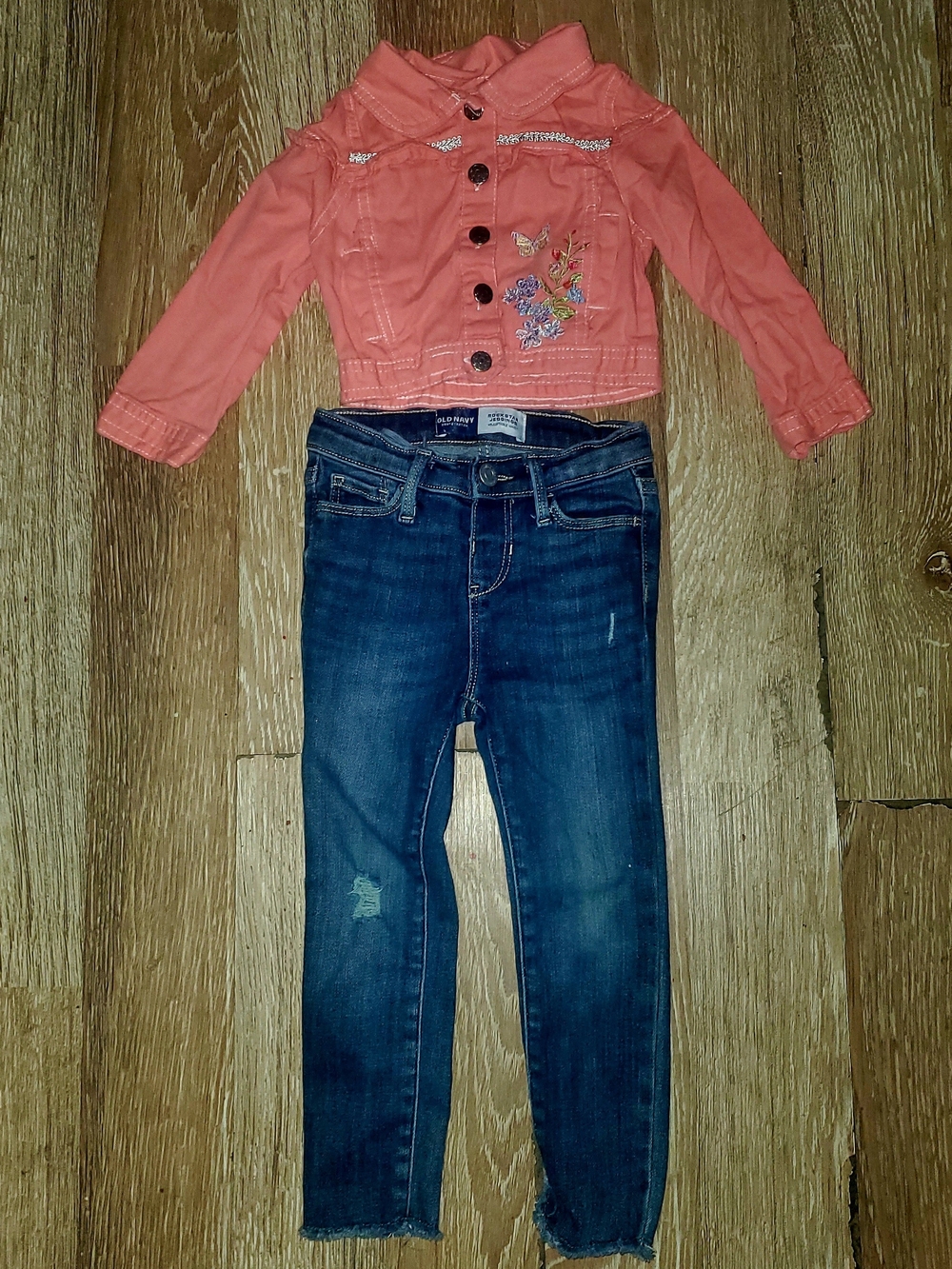 Kids Coral Embroidered Denim Jacket & Jeans Outfit - Old Navy & Nannette Kids